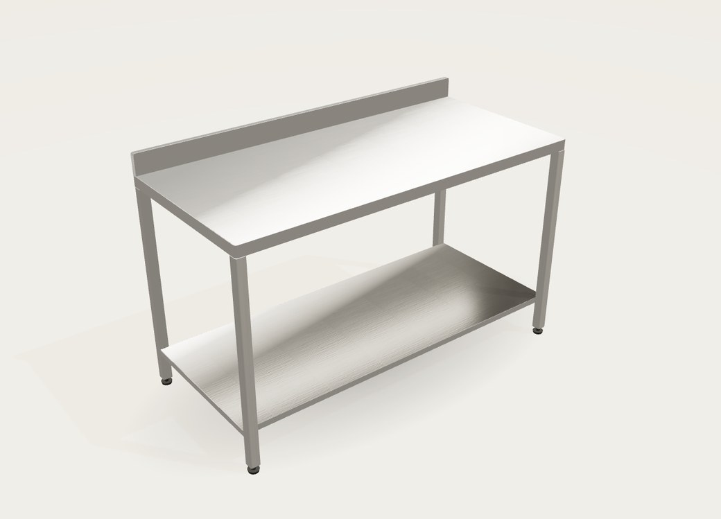 Costro Work table 1500 in stainless steel, with backsplash and undershelf